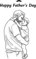 Emotional Father and Child Forehead Touching Moment in Vintage Hand-Drawn Line Art Style for Fathers Day Greeting and Print Designs vector