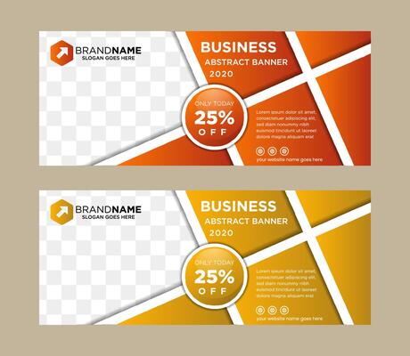Template of gradient web banners with a place for photos in the form of a mosaic square. Universal design for advertising travel, sports, business, and others. Set. Photo of a mosaic for a sample.