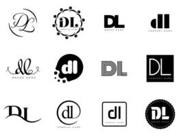 DL logo template. Letter d and l logotype. Set different classic serif lettering and modern bold text with design elements. Initial font typography. vector