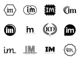 IM logo company template. Letter i and m logotype. Set different classic serif lettering and modern bold text with design elements. Initial font typography. vector