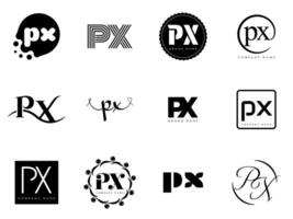 PX logo template. Letter p and x logotype. Set different classic serif lettering and modern bold text with design elements. Initial font typography. vector