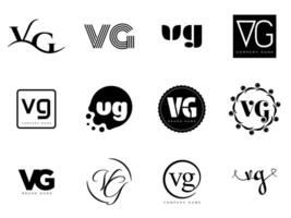 VG logo template. Letter v and g logotype. Set different classic serif lettering and modern bold text with design elements. Initial font typography. vector