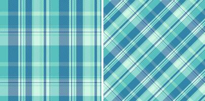 Check tartan background of textile plaid with a seamless fabric texture pattern. Set in sea colors for clothing style trends. vector