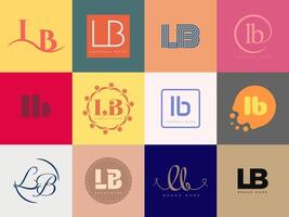 LB logo template. Letter l and b logotype. Set different classic serif lettering and modern bold text with design elements. Initial font typography. vector