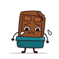 Crying chocolate character bitten and sad cartoon vector