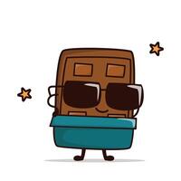 Cool chocolate character in sunglasses with wrapper pants vector