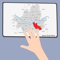 Seoul South Korea map with neighboring districts and gangnam location vector