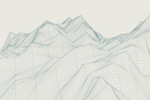 Abstract wireframe mountains in the geometric waves background showcasing layered line art in 3D perspective vector