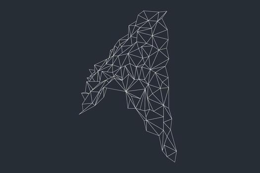 Mesh of sharp angles and wireframe geometric objects on dark minimal backdrop vector