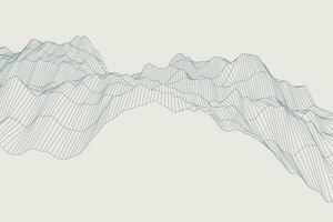 Geometric waves background with topographic grid style waves forming abstract mountainous terrain vector