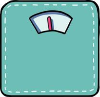 Hand drawn Bathroom elements doodle, Cartoon weight scale on a teal background with stitched border. vector