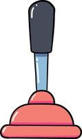 Hand drawn Bathroom elements doodle, Plunger with a colorful handle for unclogging drains. vector