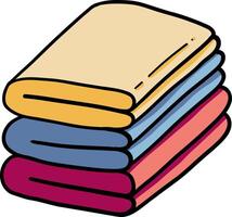 Hand drawn Bathroom elements doodle, Stack of colorful folded towels arranged neatly. vector