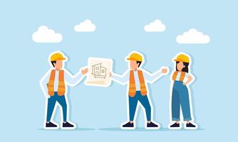 Construction team reviewing project plans vector