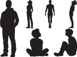Diverse Silhouette Figures of People in Various Poses vector