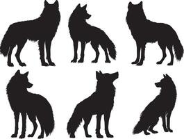 Silhouettes of Wolves in Various Poses vector