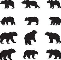 Set of Black Bear Silhouettes vector