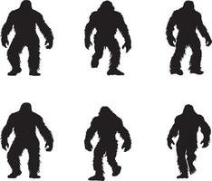 Six Silhouettes of a Large, Fleshy Creature, Possibly a Sasquatch or Bigfoot vector