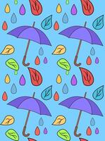 Colorful umbrellas and leaves pattern vector
