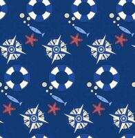 Nautical pattern with stars and lifebuoys vector