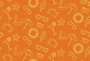 Beach pattern for summer. Pattern with summer icons on an orange background vector