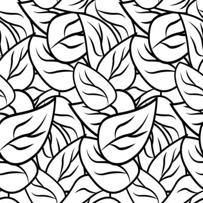 autumn black and white hand drawn line leaves seamless background, texture