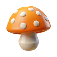 vibrante 3d render do uma desenho animado cogumelo com brilhante laranja boné e branco pontos png