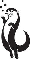 Otter emerging from water illustration, Aquatic mammal black and white sketch vector