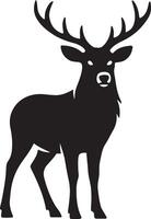 Deer silhouette in simple design black and white, Forest animal sketch clean and minimal vector