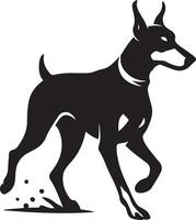 Running doberman pinscher silhouette pose, Fast dog profile bold minimal line art vector