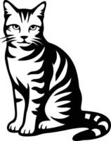 Sitting cat black and white design, Calm pet cat silhouette minimalist sketch vector