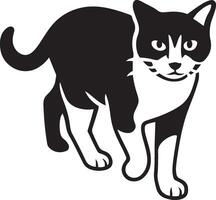 Cat silhouette facing forward black and white design, Feline front view in minimal sketch vector