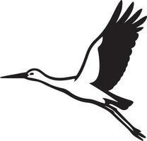 Stork flying black and white simple sketch, Bird in air elegant design vector