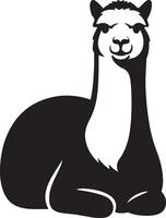 Friendly alpaca silhouette graphic, Cute alpaca black and white animal art vector