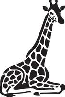 Relaxing giraffe silhouette minimal design, Calm wild animal resting black and white vector