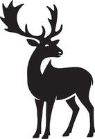 Simple black silhouette of a deer standing still, Animal profile art minimal vector