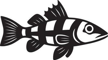 Striped fish illustration clean style, Fish with lines aquatic drawing artwork vector