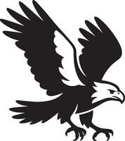Powerful black and white silhouette of a soaring eagle, Flying predator bird image vector