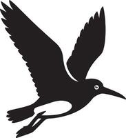 Bird in flight black silhouette simple art, Flying bird black and white design vector