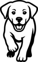 Labrador puppy silhouette walking black and white, Happy dog in motion pet design vector