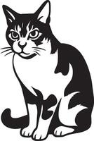 Seated cat black and white silhouette, Elegant sitting cat in minimal illustration vector
