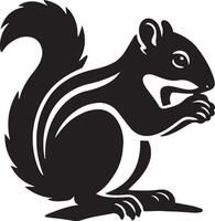 Chipmunk holding food silhouette art, Cute rodent black and white drawing vector