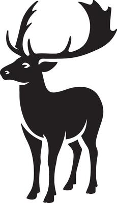 Elegant black silhouette of a deer side view, Nature inspired art sketch animal