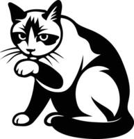 Grooming cat cartoon black and white sketch, Clean cat illustration with licking pose vector