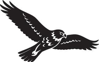 Powerful falcon silhouette in flight, Fierce predator in air black and white vector