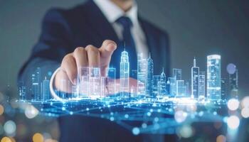 Innovative Architect Orchestrating Urban Concepts with Digital Twin Technology photo
