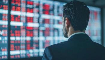 Businessman Monitoring Digital Alerts on Compliance Board with Data Trends photo