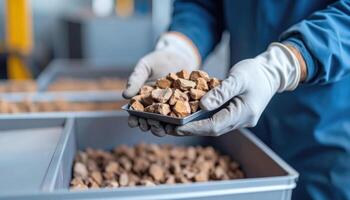 Astronaut Handles Asteroid Regolith Samples in Sorting Process for Space Mining photo