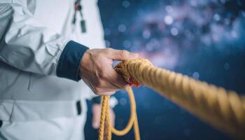 Astronaut Using Tether in Space Testing Environment for Engineering Simulations photo
