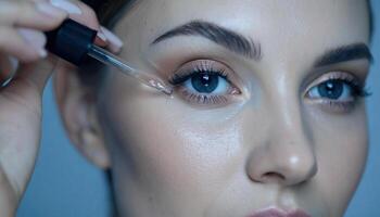 A woman is applying a serum to her eye photo